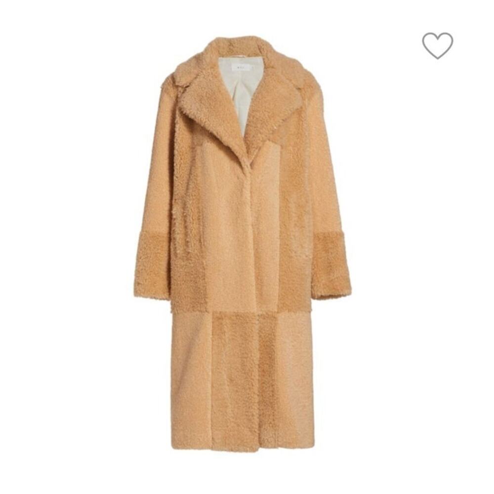 A.L.C. Tan Stanford Color Block Faux Fur Teddy Long Coat Size Small